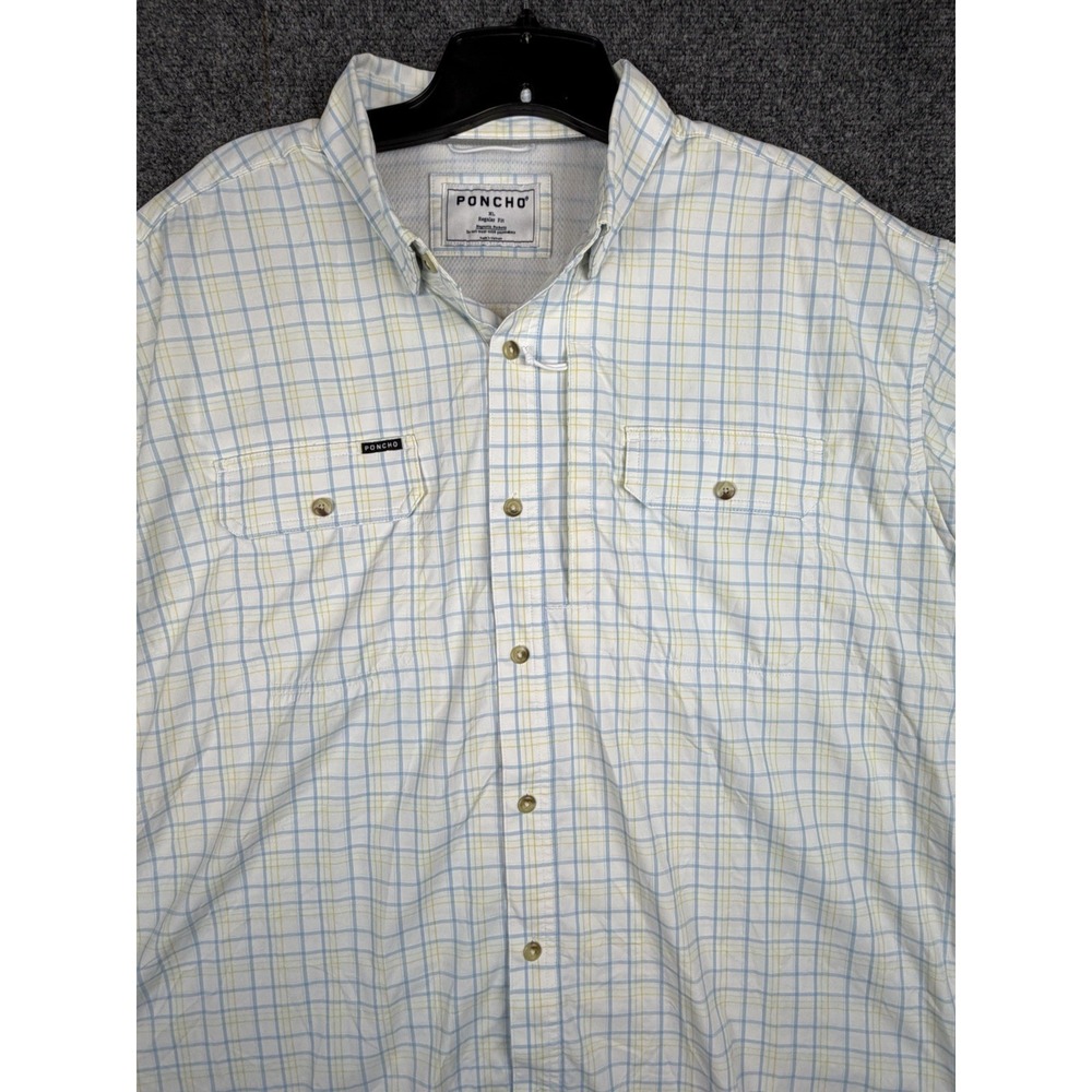 Poncho Men's XL Regular Fit Magnetic Pockets Button Up Short Sleeve Plaid Vented
